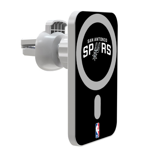NBA San Antonio Spurs Logo Black Magnetic Car Phone Mount with Wireless Charger - White MagSafe iPhone and Android Qi Devices