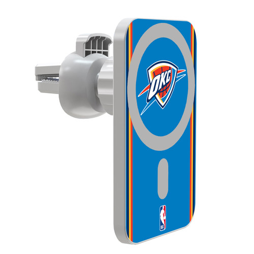 NBA Oklahoma City Thunder Logo Blue Design Magnetic Car Phone Mount with Wireless Charger - White MagSafe iPhone and Android Qi Devices