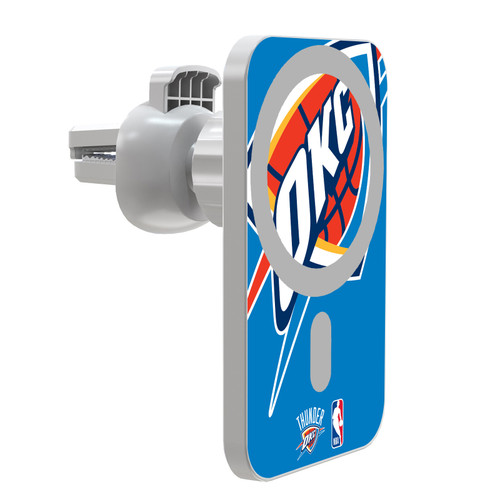 NBA Oklahoma City Thunder Logo Oversized Magnetic Car Phone Mount with Wireless Charger - White MagSafe iPhone and Android Qi Devices