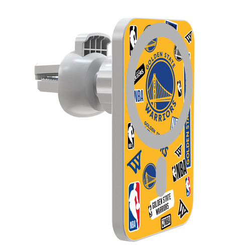NBA Golden State Warriors Sticker Collage Magnetic Car Phone Mount with Wireless Charger - White MagSafe iPhone and Android Qi Devices