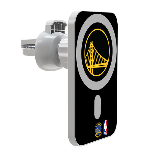 NBA Golden State Warriors Logo Black Design Magnetic Car Phone Mount with Wireless Charger - White MagSafe iPhone and Android Qi Devices