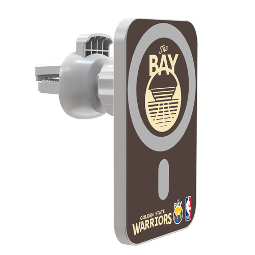 NBA Golden State Warriors Logo Brown Design Magnetic Car Phone Mount with Wireless Charger - White MagSafe iPhone and Android Qi Devices