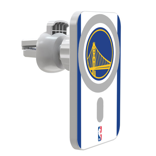 NBA Golden State Warriors Logo White Design Magnetic Car Phone Mount with Wireless Charger - White MagSafe iPhone and Android Qi Devices