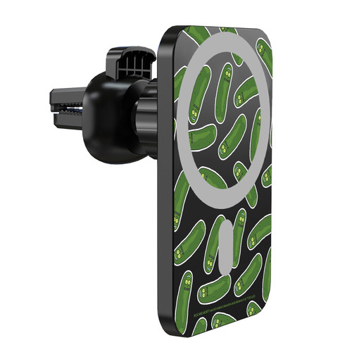 Rick And Morty Character Art Pickle Pattern Magnetic Car Phone Mount with Wireless Charger - Black MagSafe iPhone and Android Qi Devices