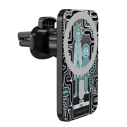 Rick And Morty Character Art Waste of Snakes Magnetic Car Phone Mount with Wireless Charger - Black MagSafe iPhone and Android Qi Devices