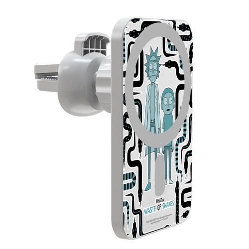 Rick And Morty Character Art Waste of Snakes Magnetic Car Phone Mount with Wireless Charger - White MagSafe iPhone and Android Qi Devices