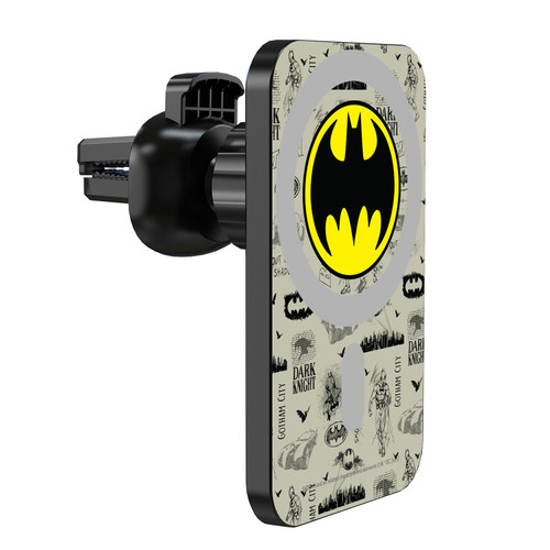 Batman DC Comics Logos and Comics Collage Magnetic Car Phone Mount with Wireless Charger - Black MagSafe iPhone and Android Qi Devices