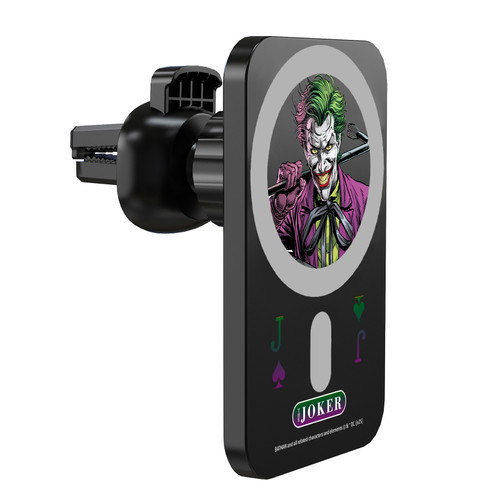 Batman DC Comics Logos and Comics Joker Magnetic Car Phone Mount with Wireless Charger - Black MagSafe iPhone and Android Qi Devices