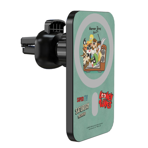 Looney Tunes Character Art Classic Magnetic Car Phone Mount with Wireless Charger - Black MagSafe iPhone and Android Qi Devices