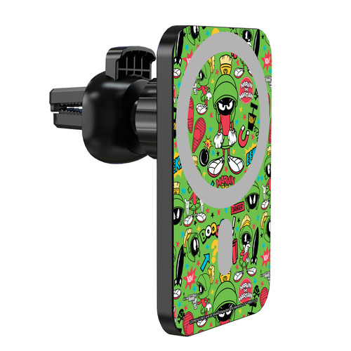 Looney Tunes Character Art Marvin The Martian Magnetic Car Phone Mount with Wireless Charger - Black MagSafe iPhone and Android Qi Devices
