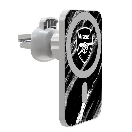 Arsenal FC Logo Icon Black Marble Magnetic Car Phone Mount with Wireless Charger - White MagSafe iPhone and Android Qi Devices