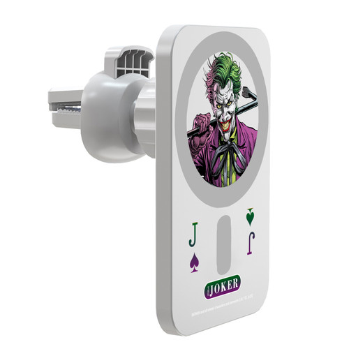 Batman DC Comics Logos and Comics Joker Magnetic Car Phone Mount with Wireless Charger - White MagSafe iPhone and Android Qi Devices