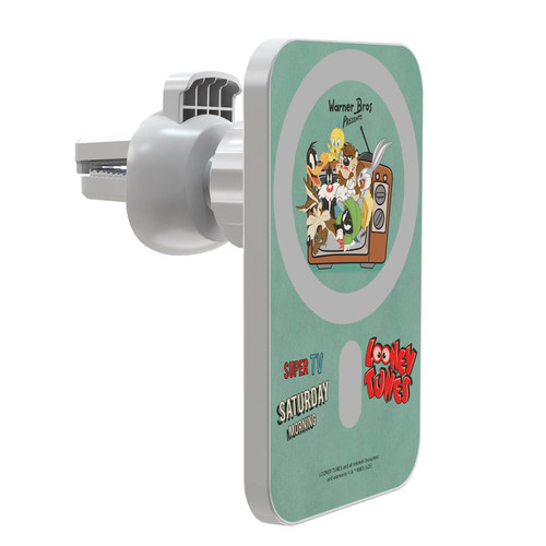 Looney Tunes Character Art Classic Magnetic Car Phone Mount with Wireless Charger - White MagSafe iPhone and Android Qi Devices