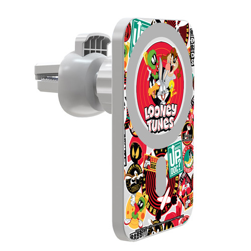 Looney Tunes Character Art Sylvester and Tweety Magnetic Car Phone Mount with Wireless Charger - White MagSafe iPhone and Android Qi Devices