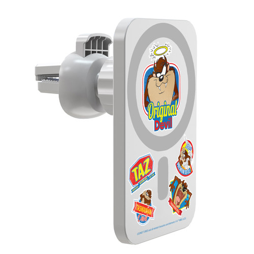 Looney Tunes Character Art Tasmanian Devil Magnetic Car Phone Mount with Wireless Charger - White MagSafe iPhone and Android Qi Devices