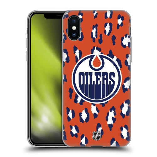 NHL Edmonton Oilers Leopard Pattern Soft Gel Case for Apple iPhone X / iPhone XS & MagSafe
