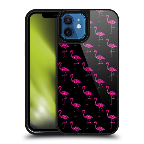 PLdesign Sparkly Flamingo Pink Pattern On Black Gel Armour Case For Apple iPhone 12 / iPhone 12 Pro