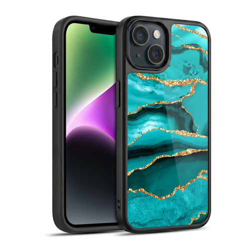 UtArt Malachite Emerald Aquamarine Gold Waves Gel Armour Case For Apple iPhone 14