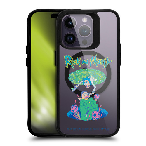 Rick And Morty Character Art Portal Fall BLACK SHOCKPROOF BUMPER CASE COMPATIBLE WITH Apple iPhone 14 Pro & MAGSAFE