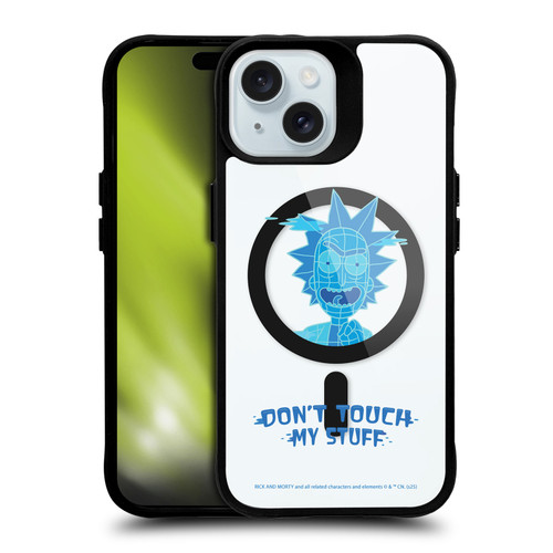 Rick And Morty Character Art Don't Touch My Stuff BLACK SHOCKPROOF BUMPER CASE COMPATIBLE WITH Apple iPhone 15 & MAGSAFE