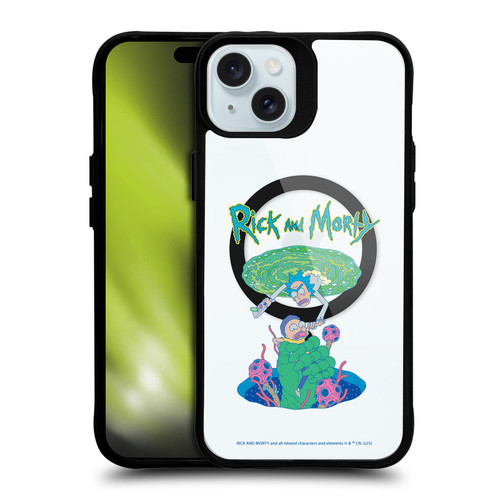 Rick And Morty Character Art Portal Fall BLACK SHOCKPROOF BUMPER CASE COMPATIBLE WITH Apple iPhone 15 Plus & MAGSAFE