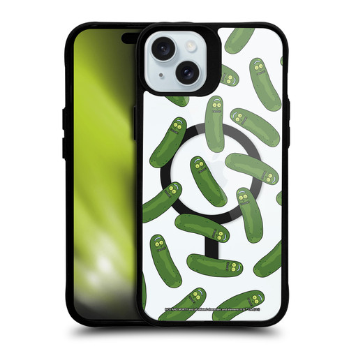 Rick And Morty Character Art Pickle Pattern BLACK SHOCKPROOF BUMPER CASE COMPATIBLE WITH Apple iPhone 15 Plus & MAGSAFE