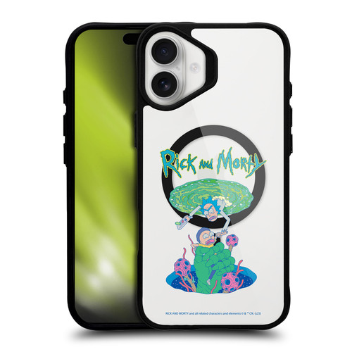 Rick And Morty Character Art Portal Fall BLACK SHOCKPROOF BUMPER CASE COMPATIBLE WITH Apple iPhone 16 Plus & MAGSAFE