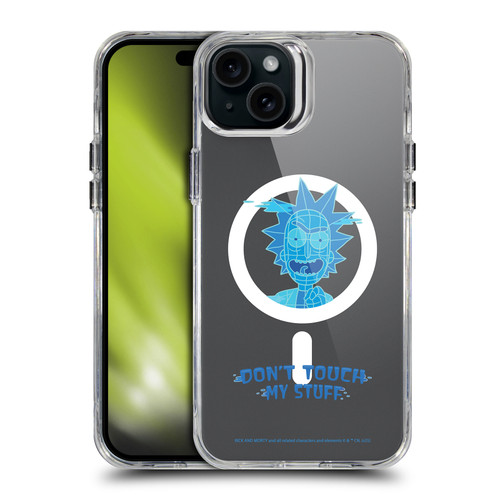 Rick And Morty Character Art Don't Touch My Stuff SHOCKPROOF BUMPER CASE COMPATIBLE WITH Apple iPhone 15 Plus & MAGSAFE