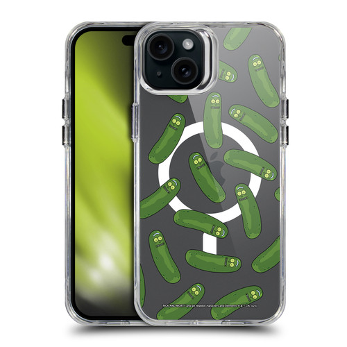 Rick And Morty Character Art Pickle Pattern SHOCKPROOF BUMPER CASE COMPATIBLE WITH Apple iPhone 15 Plus & MAGSAFE