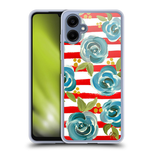 Haley Bush Floral Painting Blue Rose Red Stripe Soft Gel Case for Samsung Galaxy A06 4G / 5G