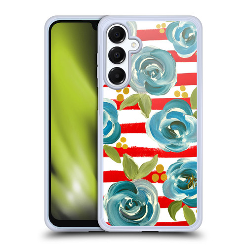 Haley Bush Floral Painting Blue Rose Red Stripe Soft Gel Case for Samsung Galaxy A16 5G & MagSafe