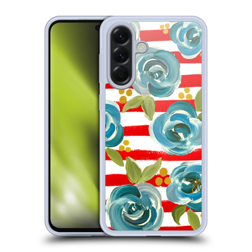 Haley Bush Floral Painting Blue Rose Red Stripe Soft Gel Case for Samsung Galaxy A56 5G