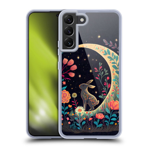 JK Stewart Key Art Rabbit On Crescent Moon Soft Gel Case for Samsung Galaxy S22+ 5G & MagSafe