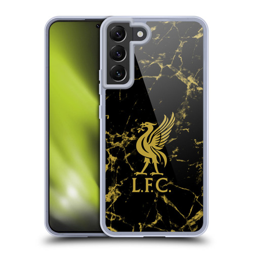 Liverpool Football Club Crest & Liverbird Patterns 1 Black & Gold Marble Soft Gel Case for Samsung Galaxy S22+ 5G & MagSafe