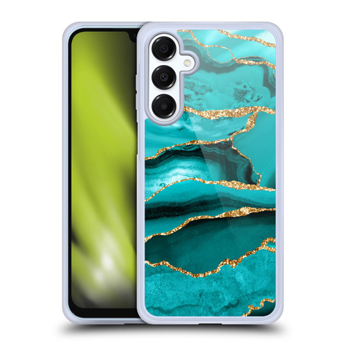 UtArt Malachite Emerald Aquamarine Gold Waves Soft Gel Case for Samsung Galaxy A16 5G & MagSafe