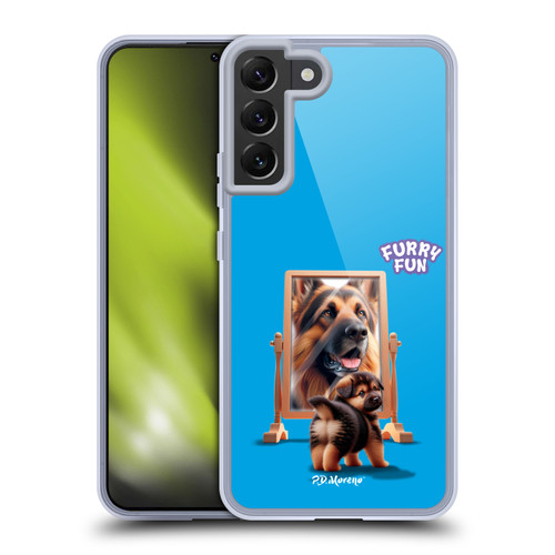P.D. Moreno Furry Fun Artwork German Shepherd Mirror Soft Gel Case for Samsung Galaxy S22+ 5G & MagSafe