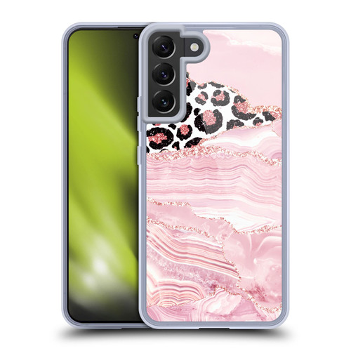 UtArt Wild Cat Marble Pink Glitter Soft Gel Case for Samsung Galaxy S22+ 5G & MagSafe