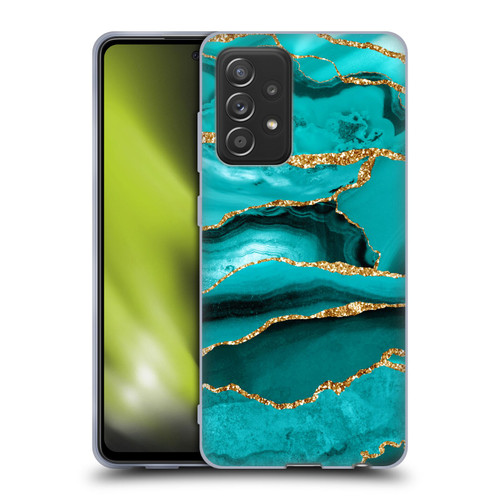 UtArt Malachite Emerald Aquamarine Gold Waves Soft Gel Case for Samsung Galaxy A52 / A52s / 5G (2021)