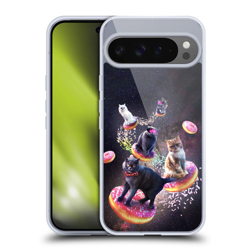 Random Galaxy Animals Space Cats Riding Donuts Soft Gel Case for Google Pixel 9 Pro XL