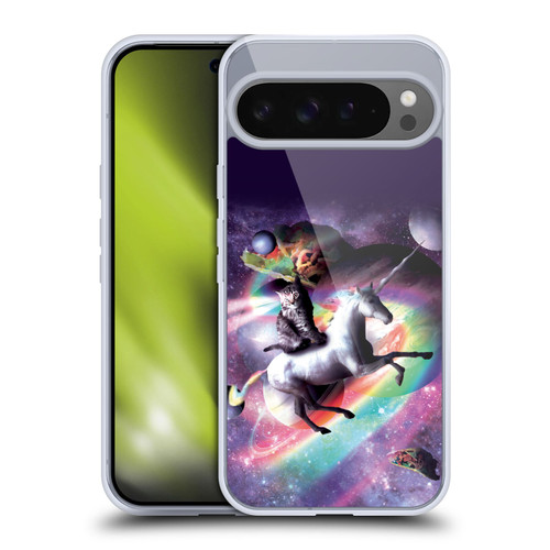 Random Galaxy Animals Space Cat Riding Unicorn Soft Gel Case for Google Pixel 9 Pro XL