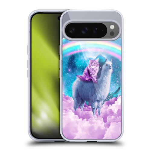 Random Galaxy Space Llama Cloudy Cat In Rainbow Soft Gel Case for Google Pixel 9 Pro XL