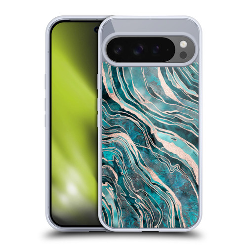 LebensArt Gemstone Marble Teal And Rosegold Soft Gel Case for Google Pixel 9 Pro XL