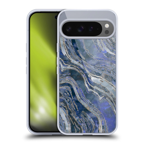 LebensArt Geo Liquid Marble Cold Blue Soft Gel Case for Google Pixel 9 Pro XL