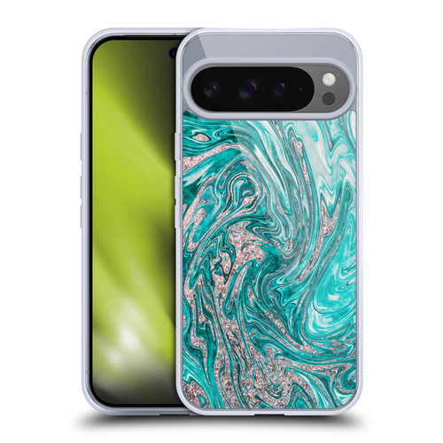 LebensArt Geo Liquid Marble Glamour Teal Soft Gel Case for Google Pixel 9 Pro XL