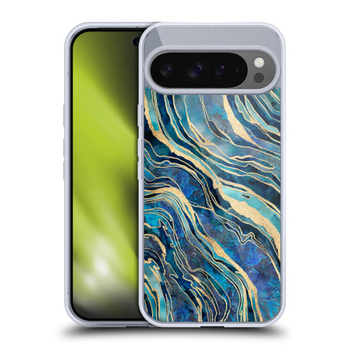 LebensArt Geo Liquid Marble Shimmer Blue Soft Gel Case for Google Pixel 9 Pro XL