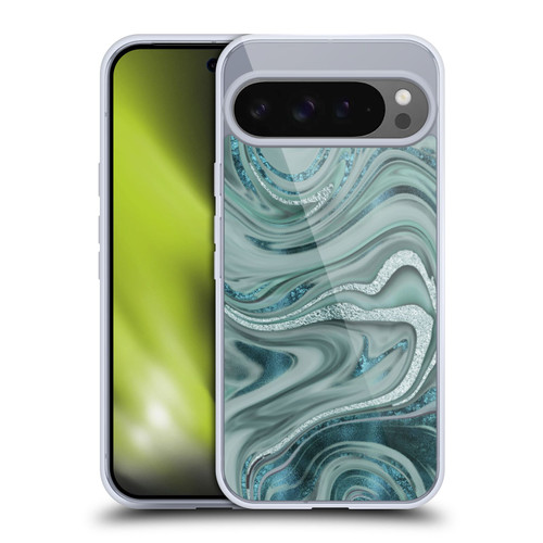 LebensArt Geo Liquid Marble Sea Foam Green Soft Gel Case for Google Pixel 9 Pro XL