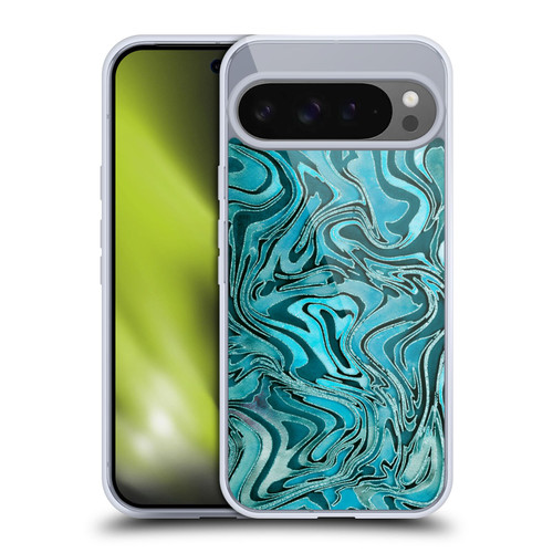 LebensArt Geo Liquid Marble Turquoise Soft Gel Case for Google Pixel 9 Pro XL