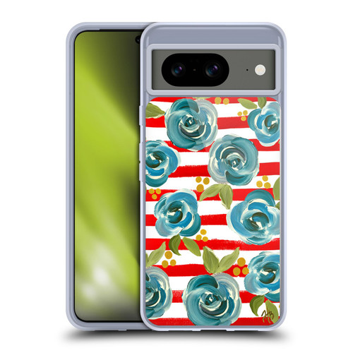 Haley Bush Floral Painting Blue Rose Red Stripe Soft Gel Case for Google Pixel 8