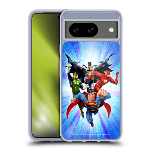 Justice League DC Comics Airbrushed Heroes Blue Purple Soft Gel Case for Google Pixel 8