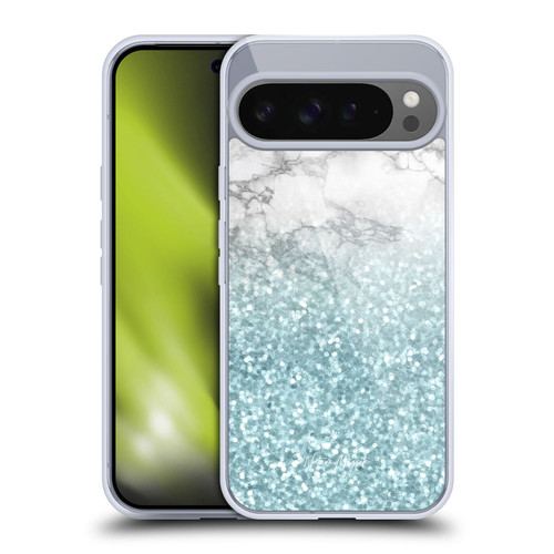 Nature Magick Marble Glitter Sparkle Pastel Teal Green Sparkles Soft Gel Case for Google Pixel 9 Pro XL